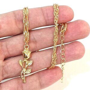 Women's Rose Pendant Necklace Brass Plated Gold Jewelry
